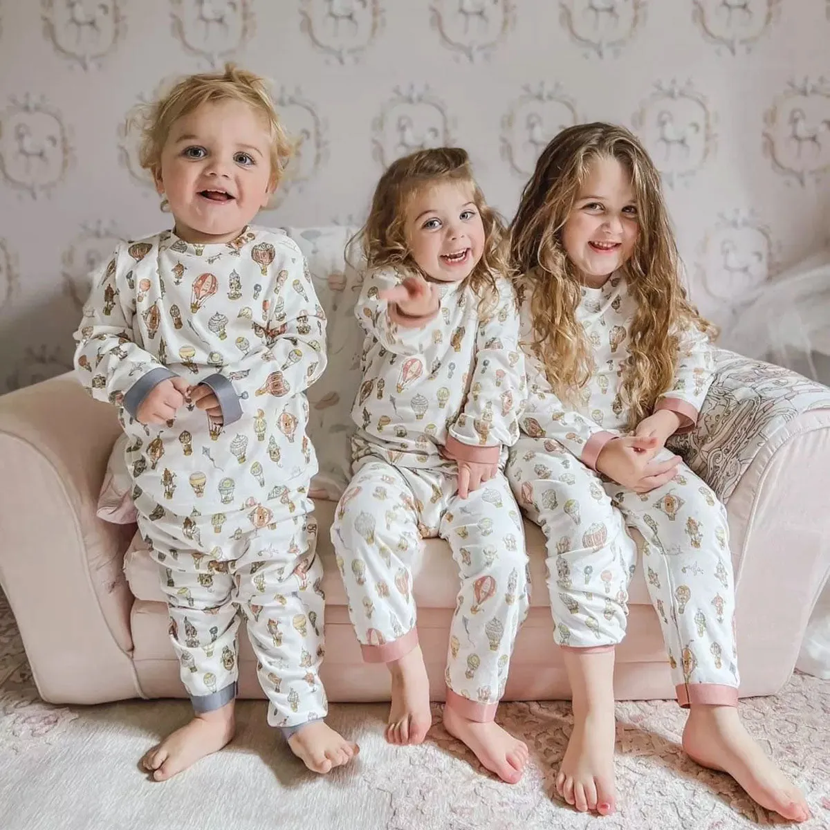 2-Piece Hot Air Balloon Pajama Set with Pink