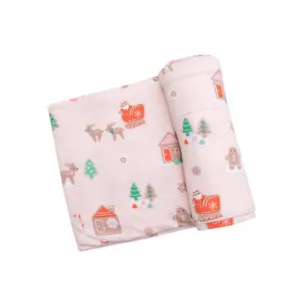 Angel Dear Baby Bamboo PINK Gingerbread Sleigh Swaddle Blanket