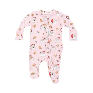 Baby Girl Footie | 2 Way Zipper: Vintage Santa - Pink | Angel Dear