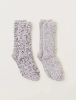 Barefoot Dreams CozyChic® Women's Barefoot in the Wild® 2 Pair Sock Set in Linen / Warm Gray Multi