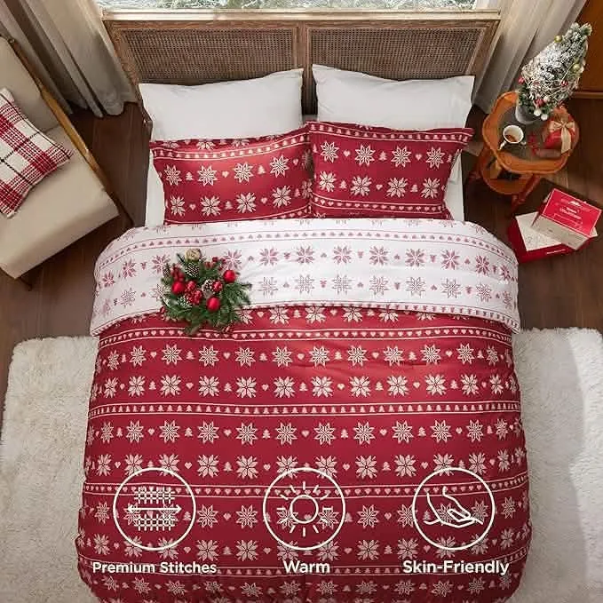 Bedsure Christmas Plaid Comforter Set Red Snowflake