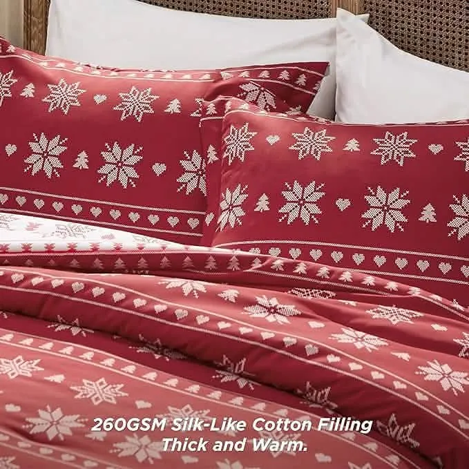 Bedsure Christmas Plaid Comforter Set Red Snowflake