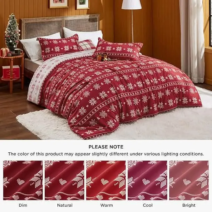 Bedsure Christmas Plaid Comforter Set Red Snowflake