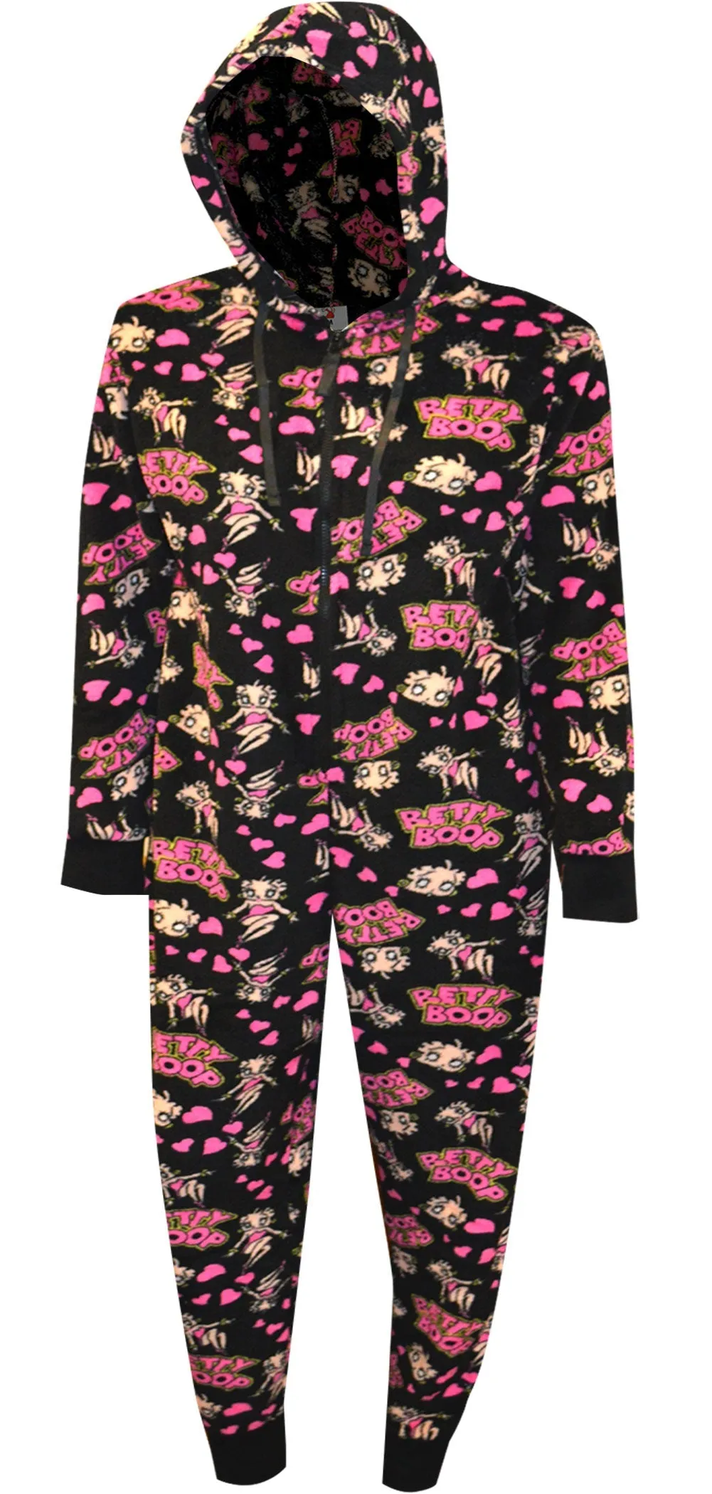 Betty Boop Black Plus Size Plush Onesie Hoodie Pajama