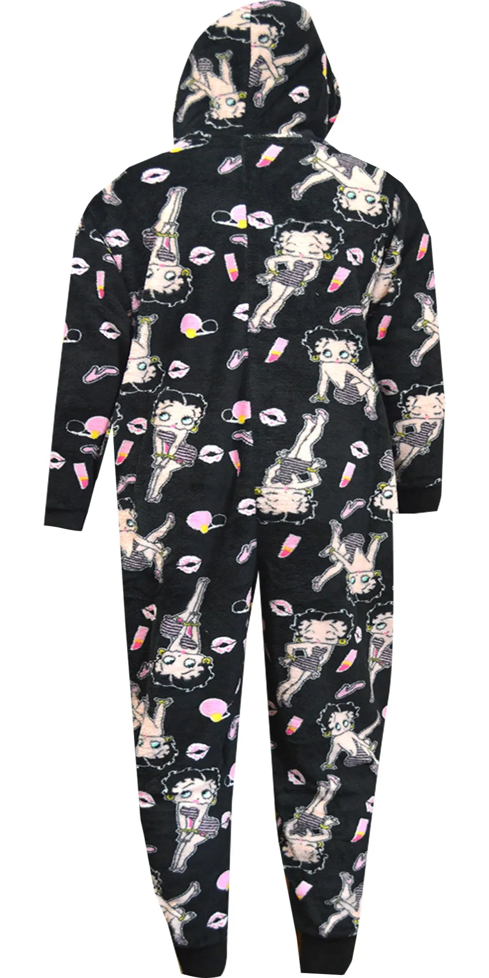 Betty Boop Black Plush Hooded Onesie Pajama