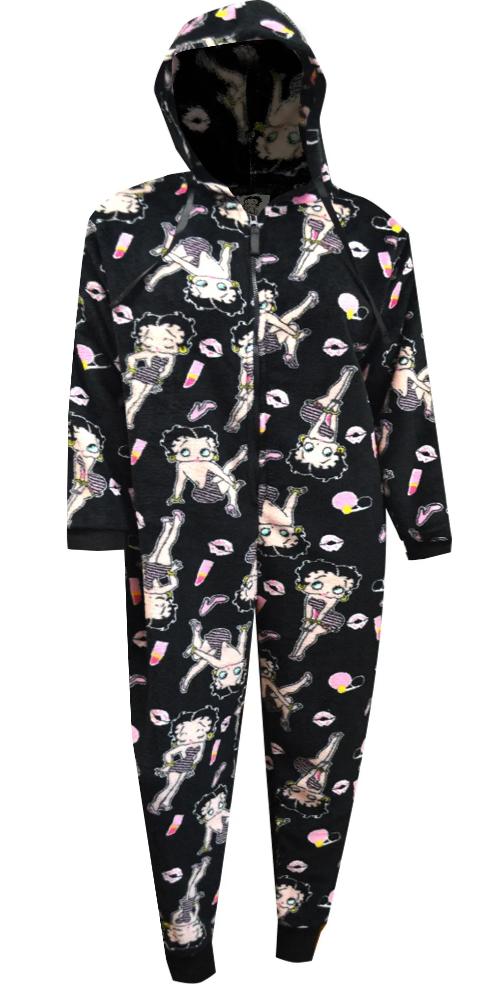 Betty Boop Black Plush Hooded Onesie Pajama