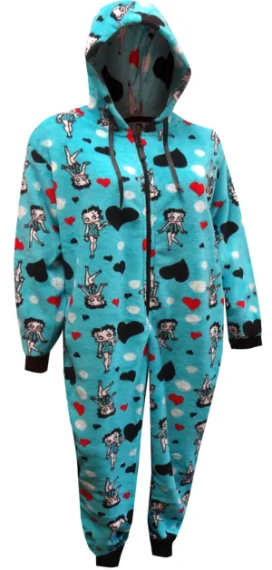 Betty Boop Turquoise Plus Size Plush Onesie Hoodie Pajama