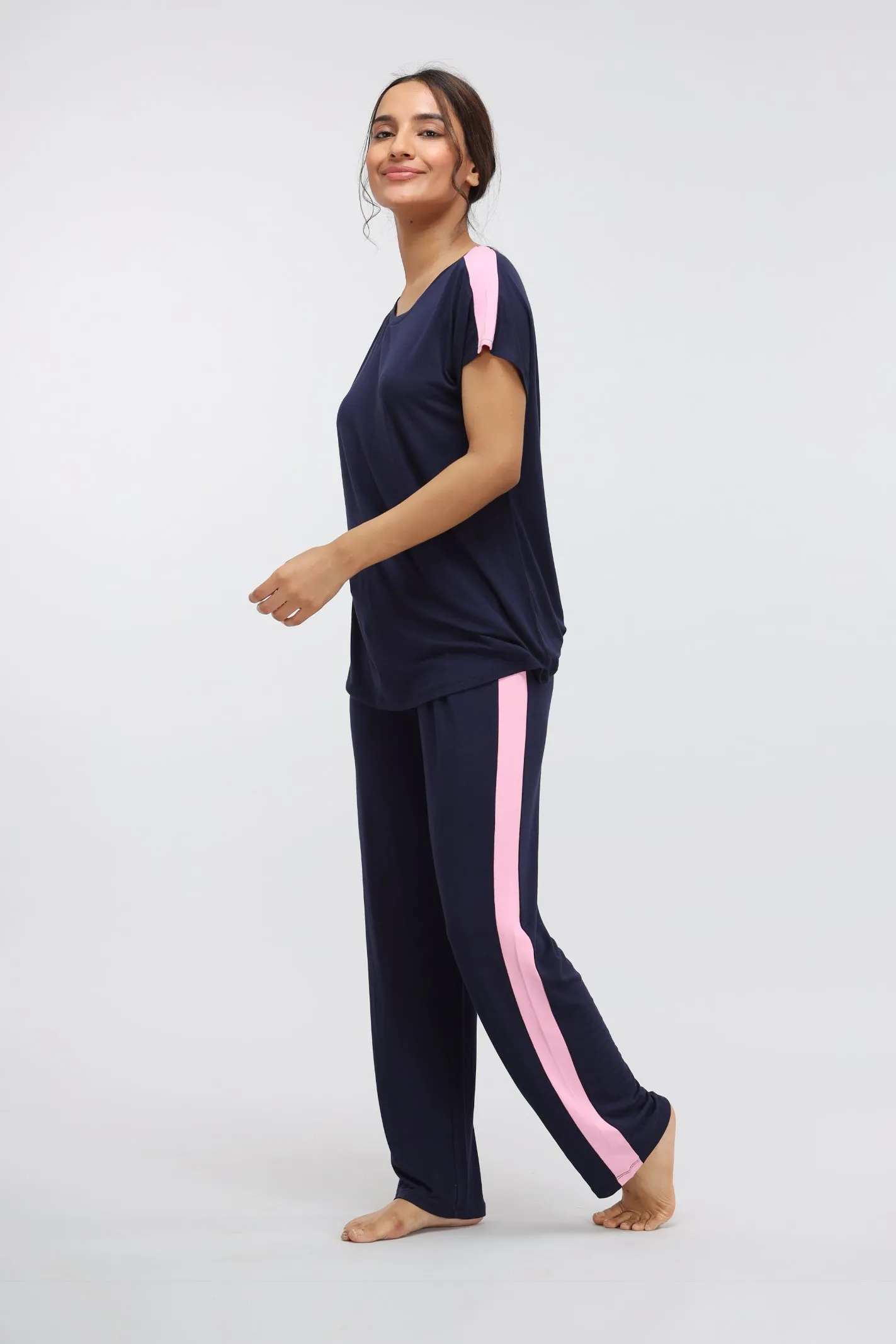 Blue Supima® Pink Stripe Classic Top