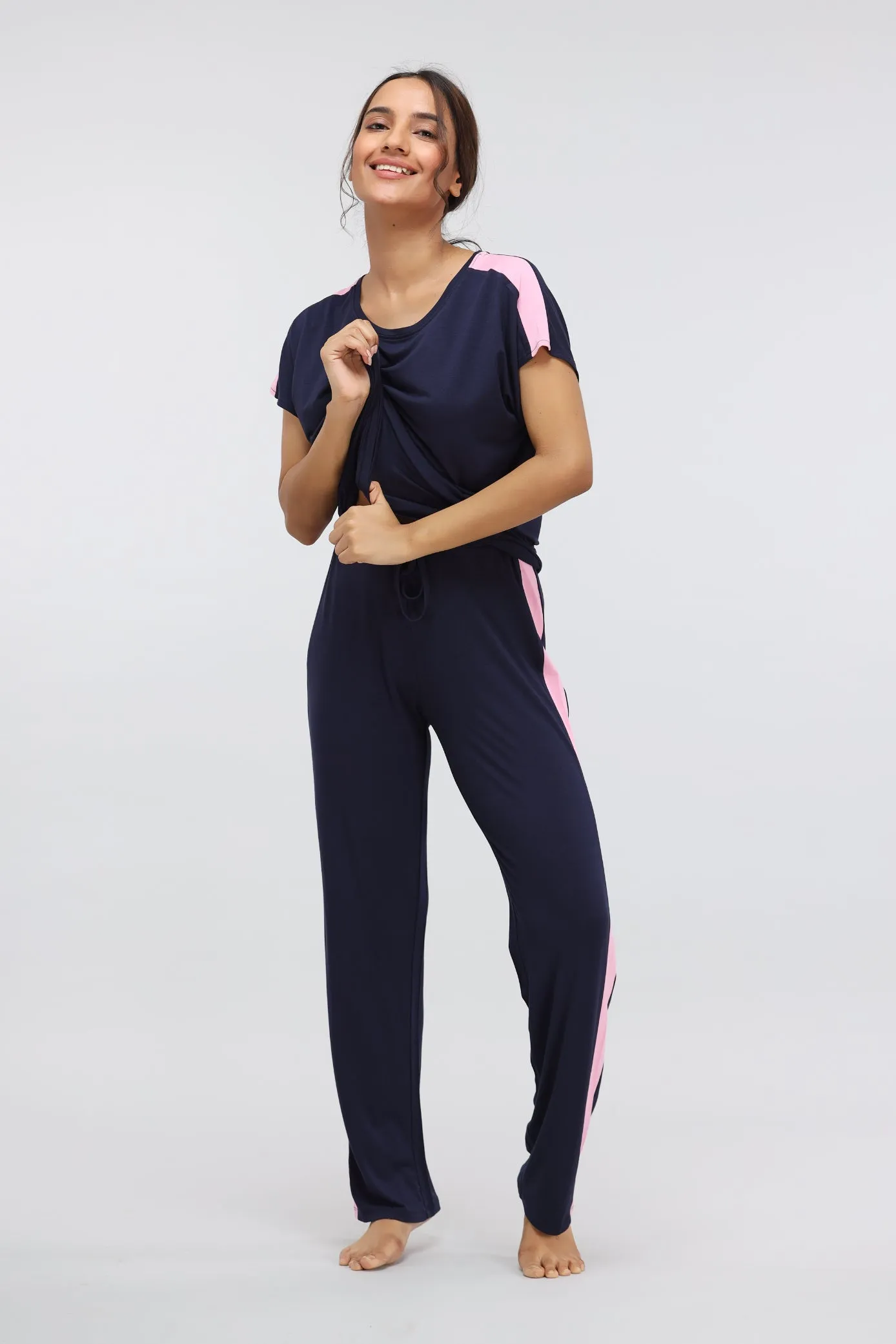 Blue Supima® Pink Stripe Classic Top