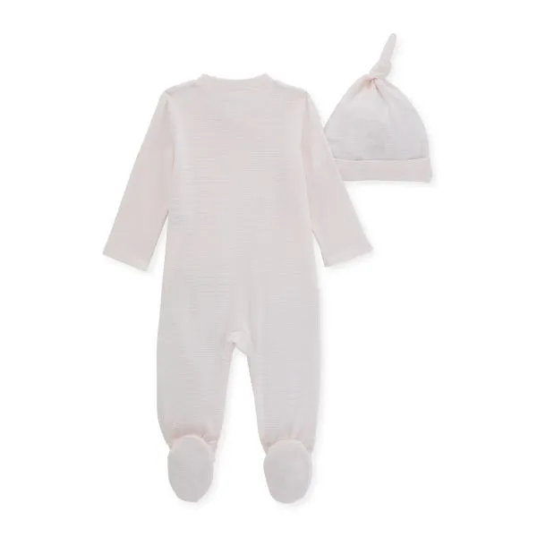 Burt's Bees Organic Baby Micro Stripe Jumpsuit & Knot Top Hat Set Dawn