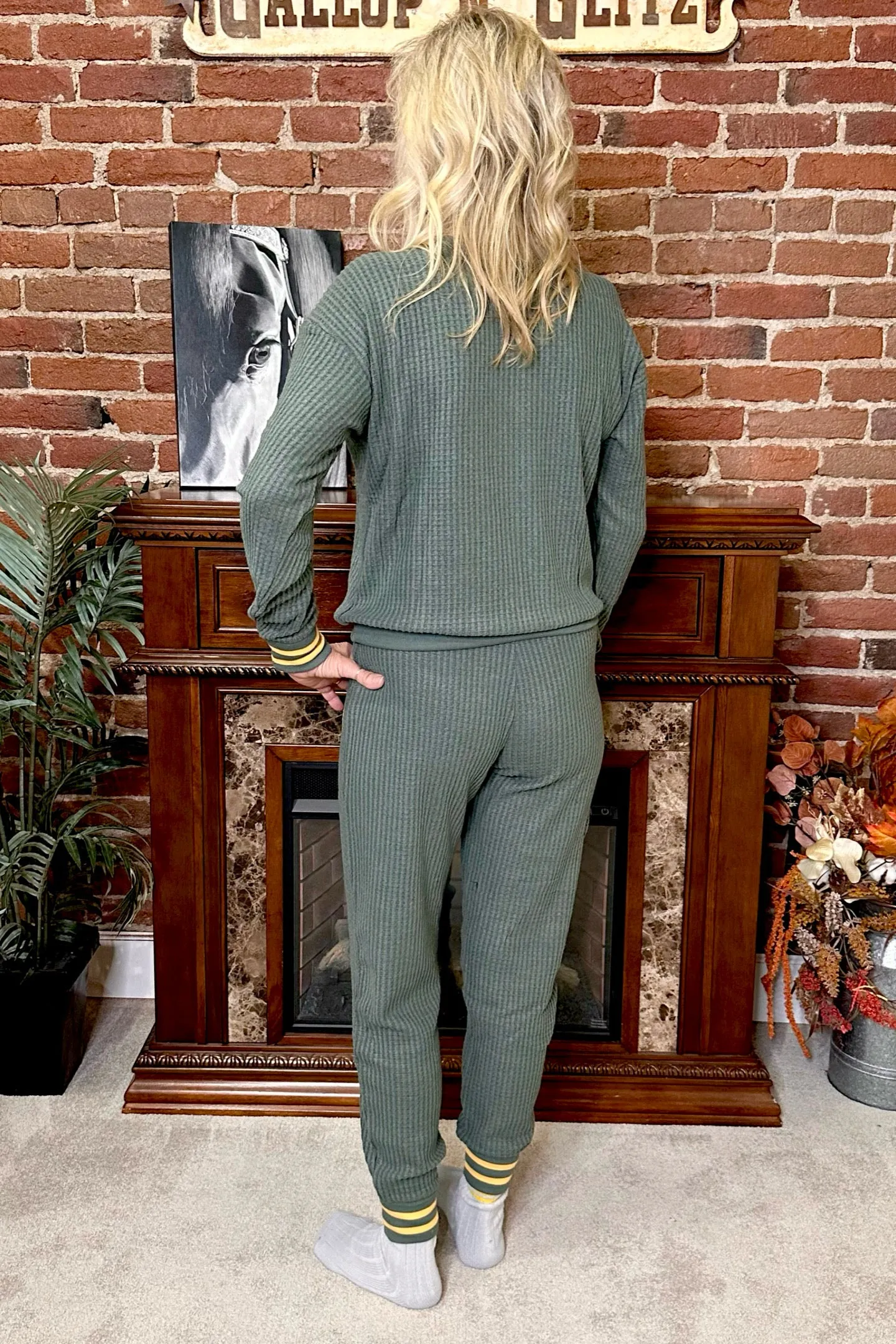 Campfire Cozy Waffle Sage Leaf Pant By PJ Salvage