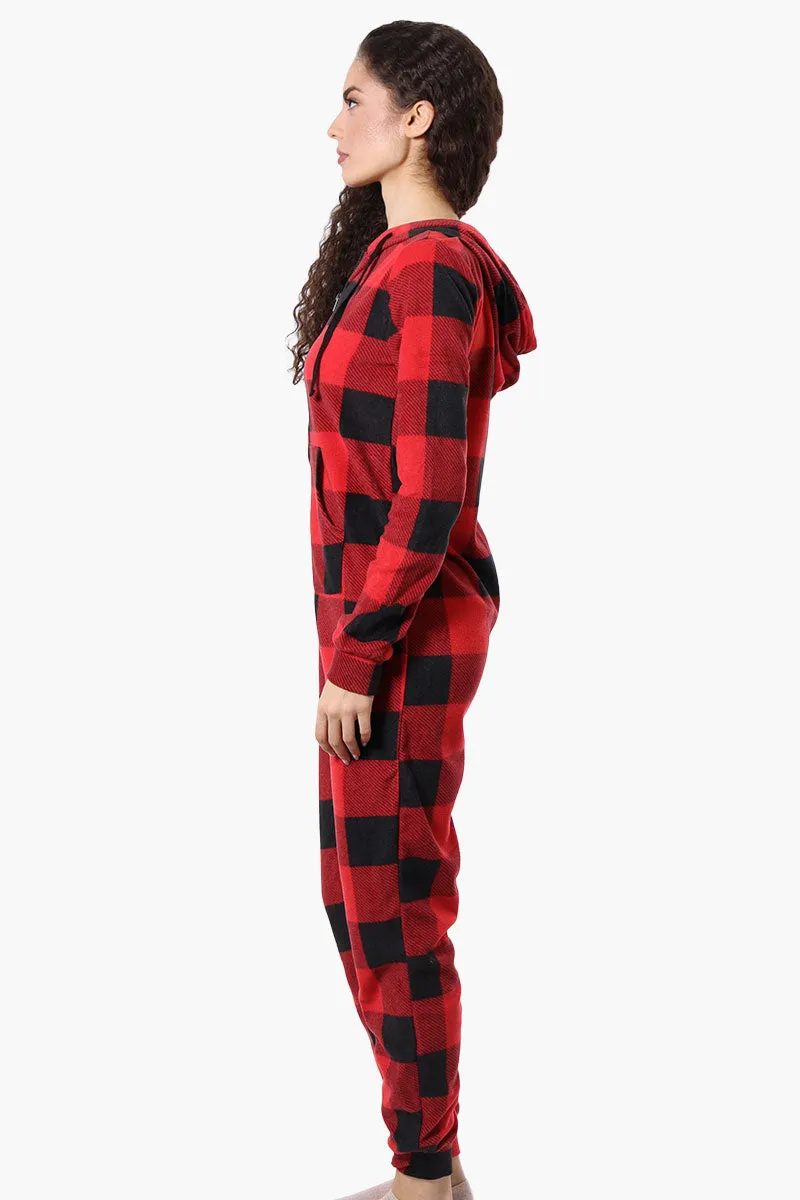 Canada Weather Gear Hooded Plaid Fleece Onesie - Red