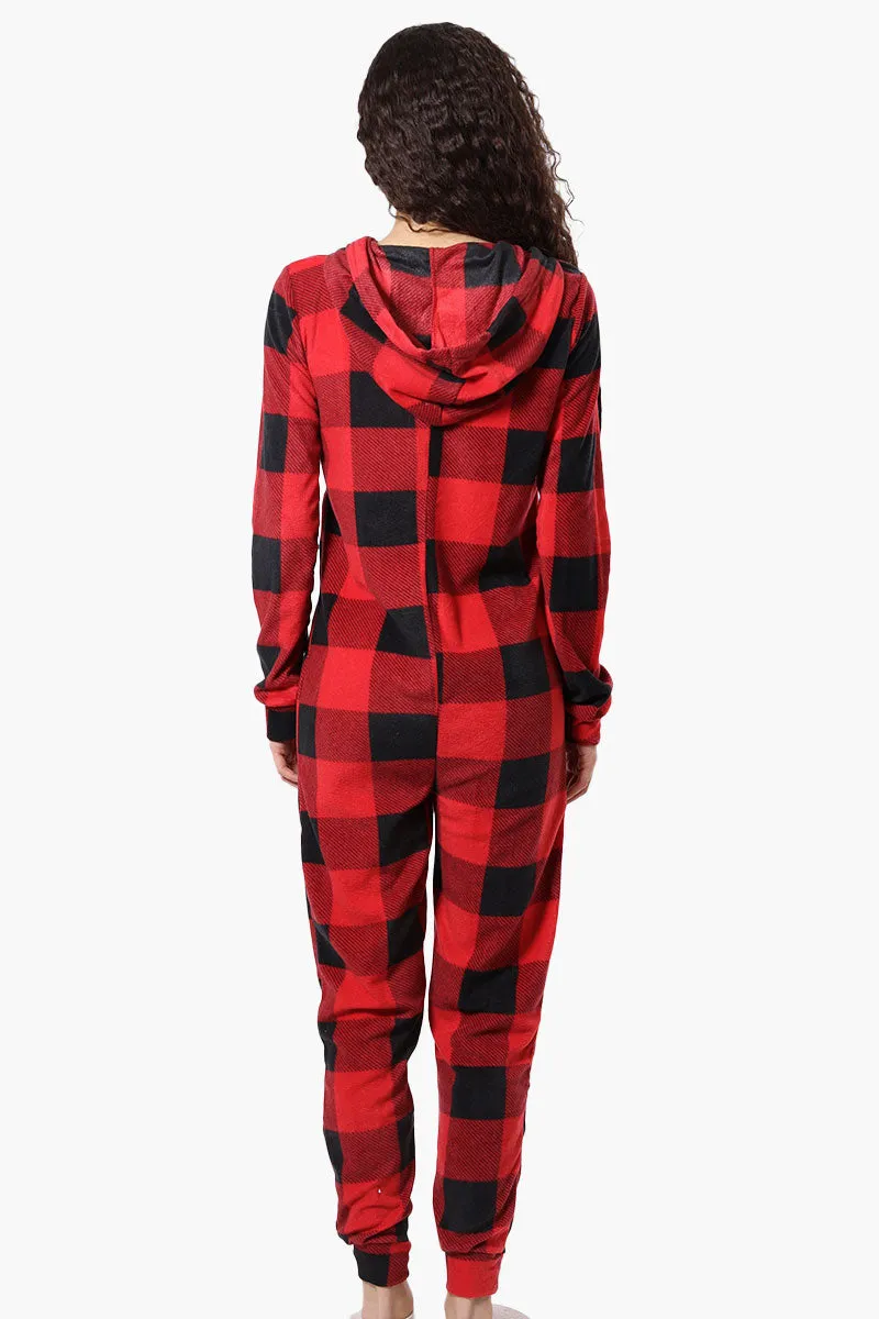 Canada Weather Gear Hooded Plaid Fleece Onesie - Red