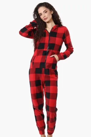 Canada Weather Gear Hooded Plaid Fleece Onesie - Red