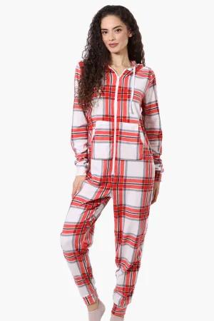 Canada Weather Gear Hooded Plaid Fleece Onesie - White