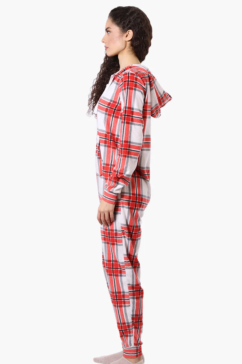 Canada Weather Gear Hooded Plaid Fleece Onesie - White