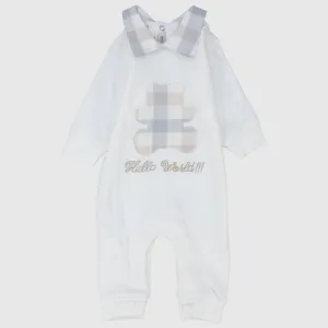 Checkered Bear Long-Sleeved Baby Footless Onesie