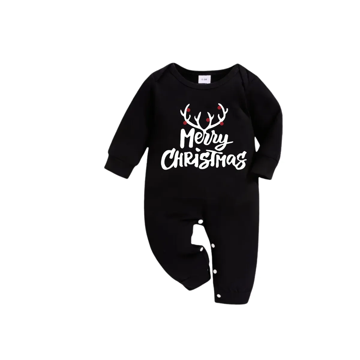 Christmas Antlers and Merry Christmas Print Black Long Sleeve Top with Blue & Black Plaid Family Matching Pajamas