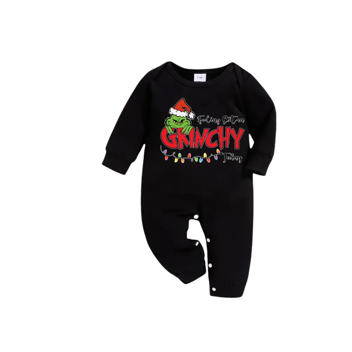 Christmas Cartoon Pattern and Light Print Black Long Sleeve Top with Blue & Black Plaid Family Matching Pajamas