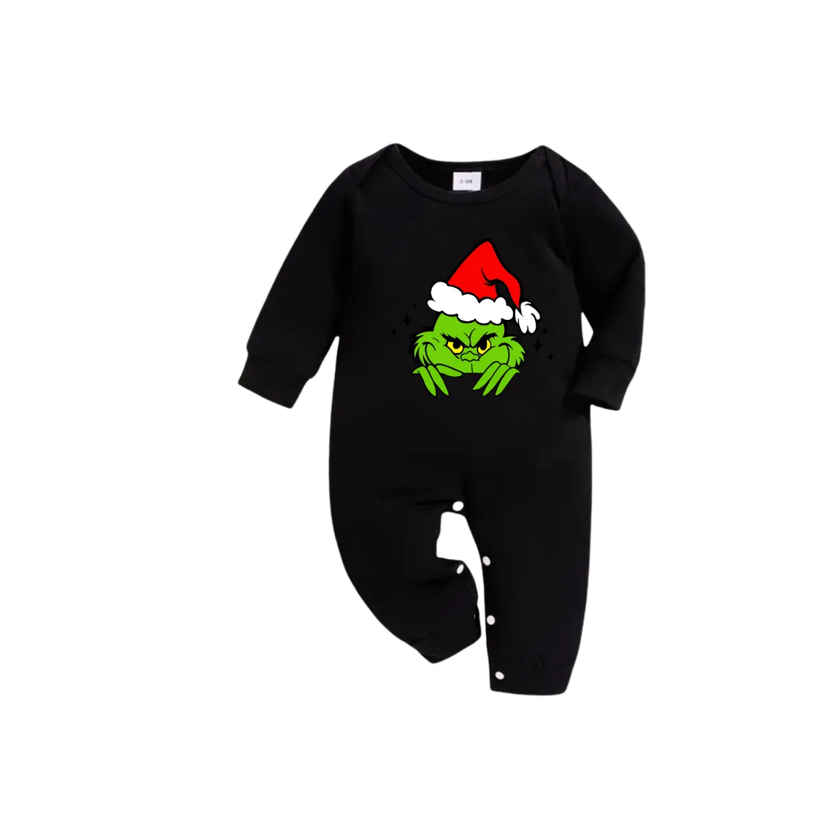 Christmas Cartoon Pattern Print Black Long Sleeve Top with Blue & Black Plaid Family Matching Pajamas