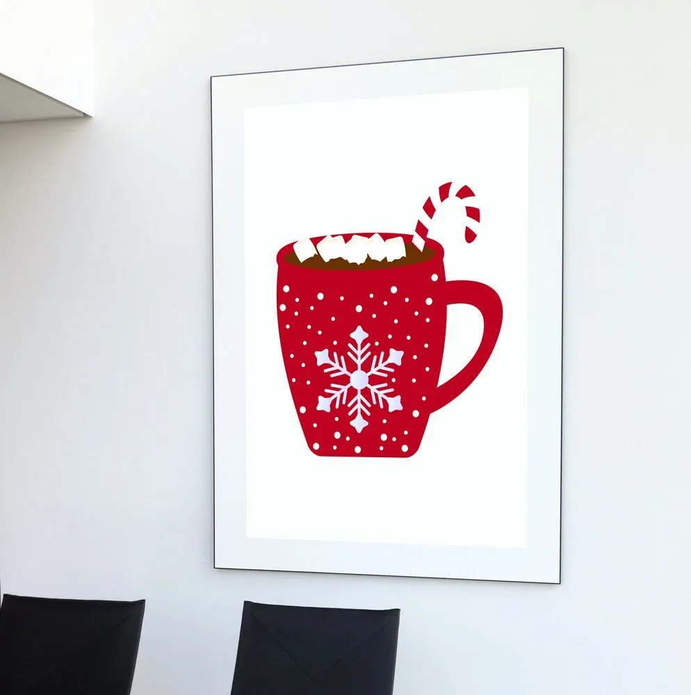 Christmas Hot Cocoa Mug Digital Print, Winter Illustration Print, Hot Cocoa Decor, Hygge Print, Merry Christmas Candy Cane, Snowflake Print