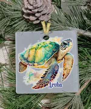 Christmas Ornament, AQU, Sea Turtle, Frosted Acrylic, name drop available