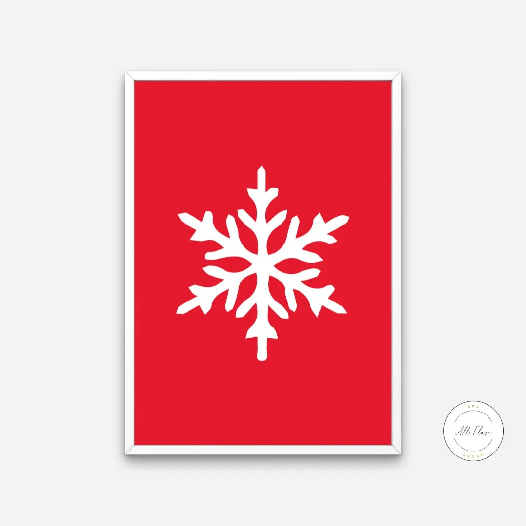 Christmas Snowflake Print INSTANT DOWNLOAD Art Prints, Winter Wall Art Set, Red Aesthetic, Winter Illustration Prints, Skiing Prints, Winter Onederland