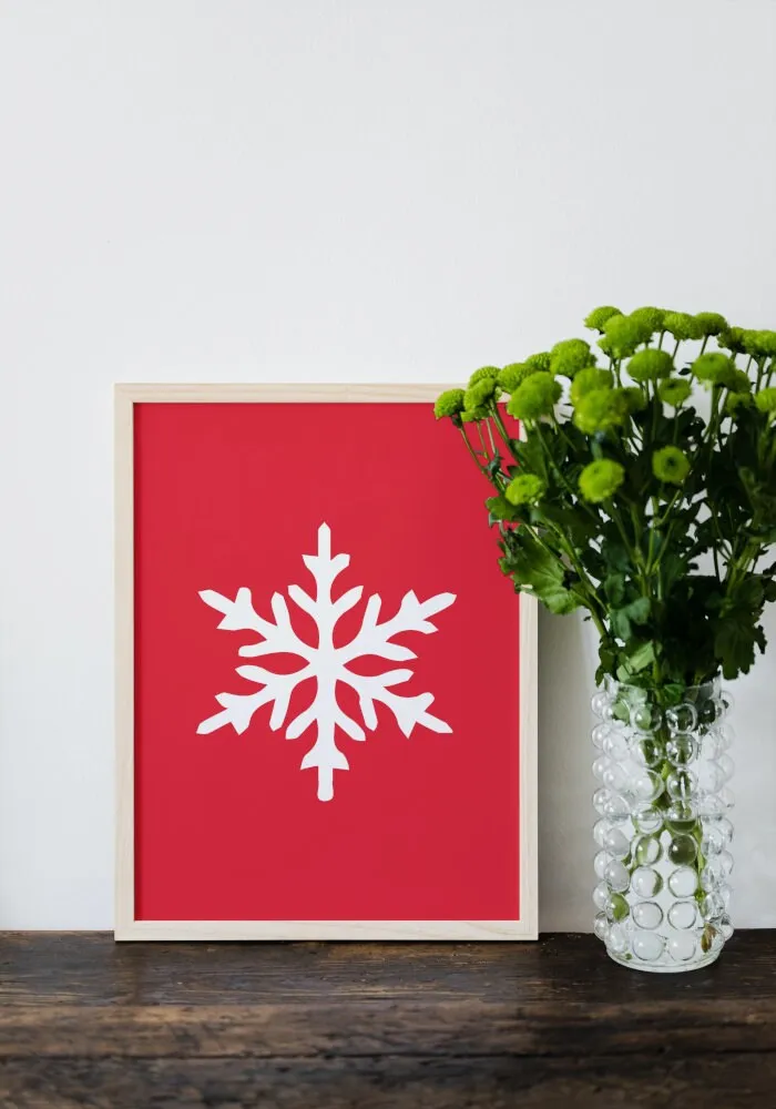 Christmas Snowflake Print INSTANT DOWNLOAD Art Prints, Winter Wall Art Set, Red Aesthetic, Winter Illustration Prints, Skiing Prints, Winter Onederland