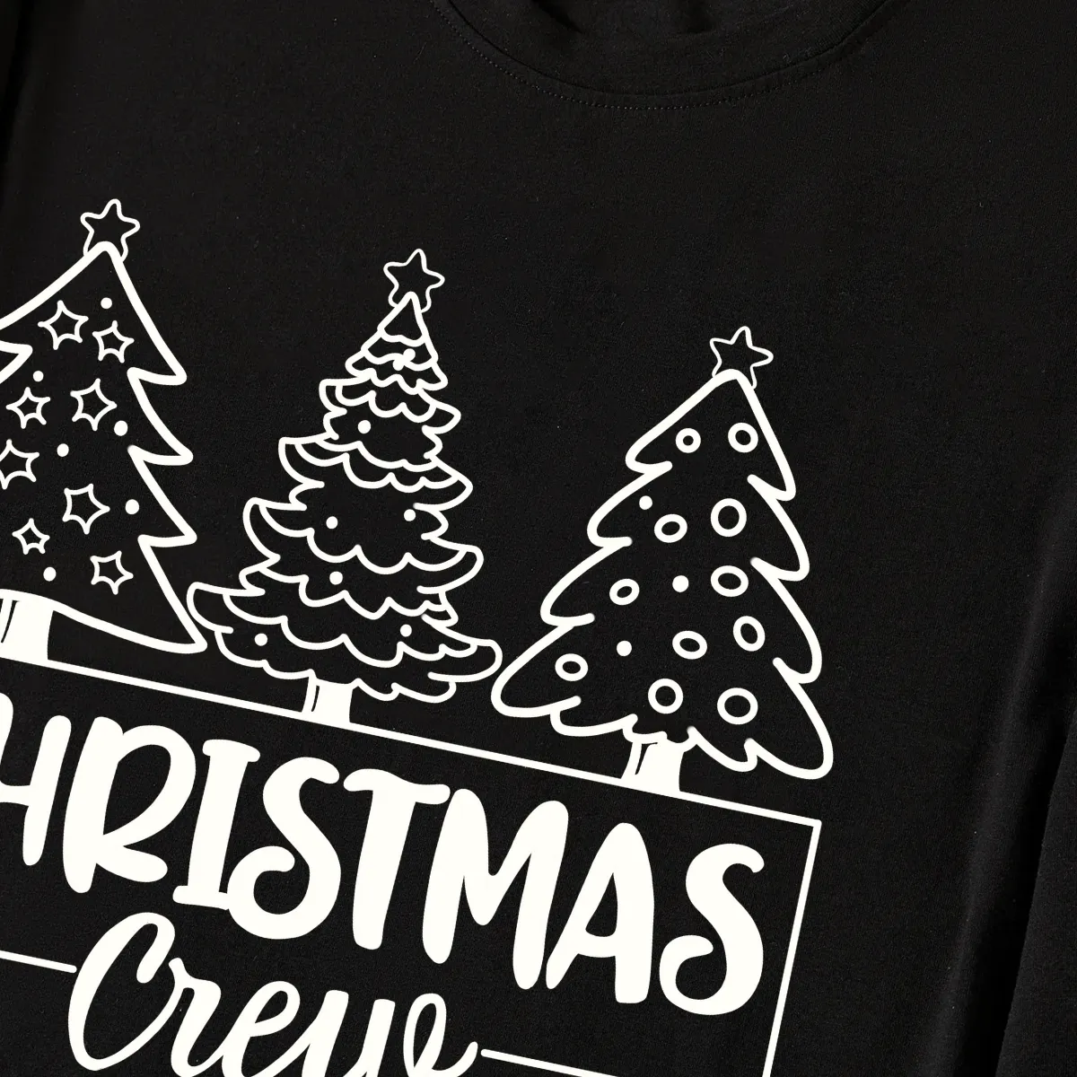 Christmas Tree and Text Print Black Long Sleeve Top with Blue & Black Plaid Family Matching Pajamas