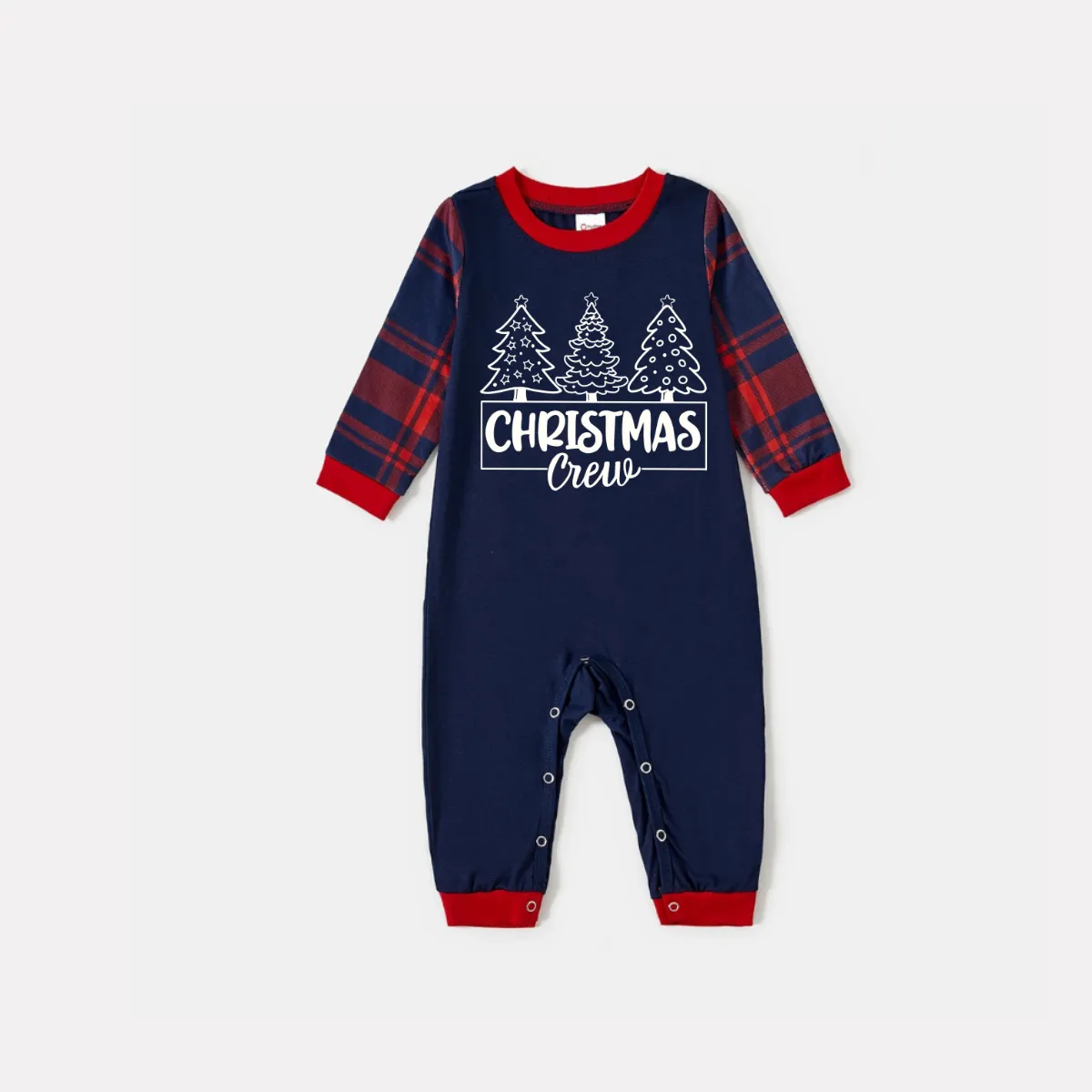 Christmas Tree and Text Print Blue Long Sleeve Top with Red & Blue Plaid Christmas Family Matching Pajamas