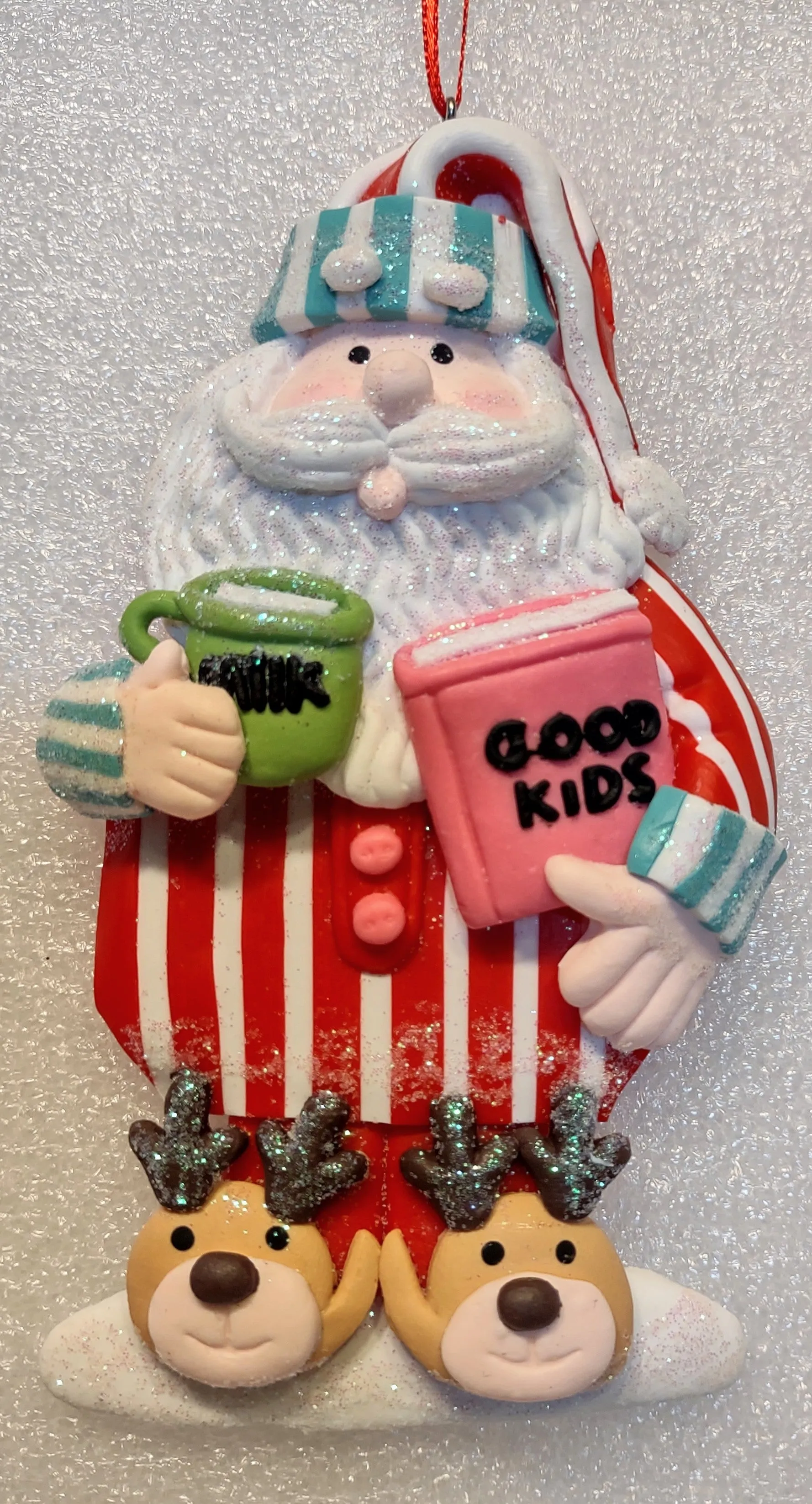 Clay Dough Santa or Snowman Ornament Wearing Pajamas