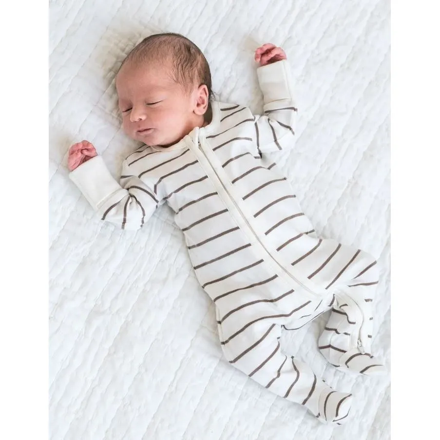 Colored Organics Peyton Footed Sleeper- Kade Stripe / Taupe