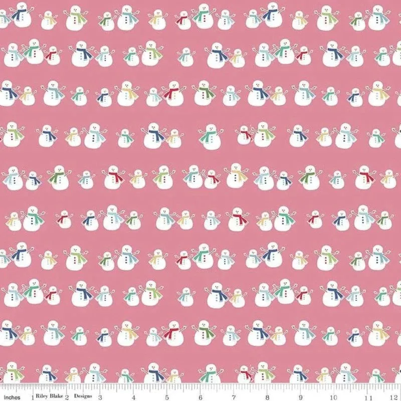 Cozy Christmas Snowmen Pink Yardage by Lori Holt | Riley Blake Designs