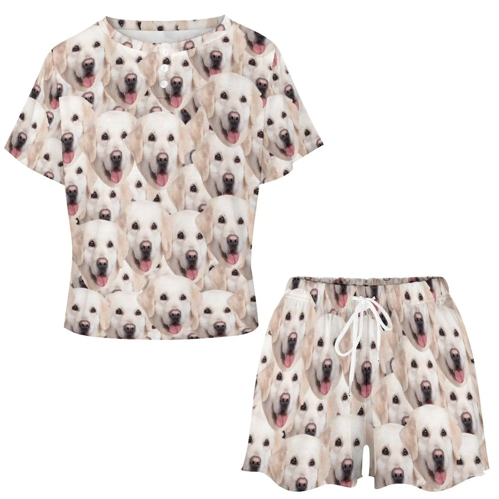 Custom Face Lovely Dog Print Pajama Set Women's Short Sleeve Top and Shorts Loungewear Athletic Tracksuits