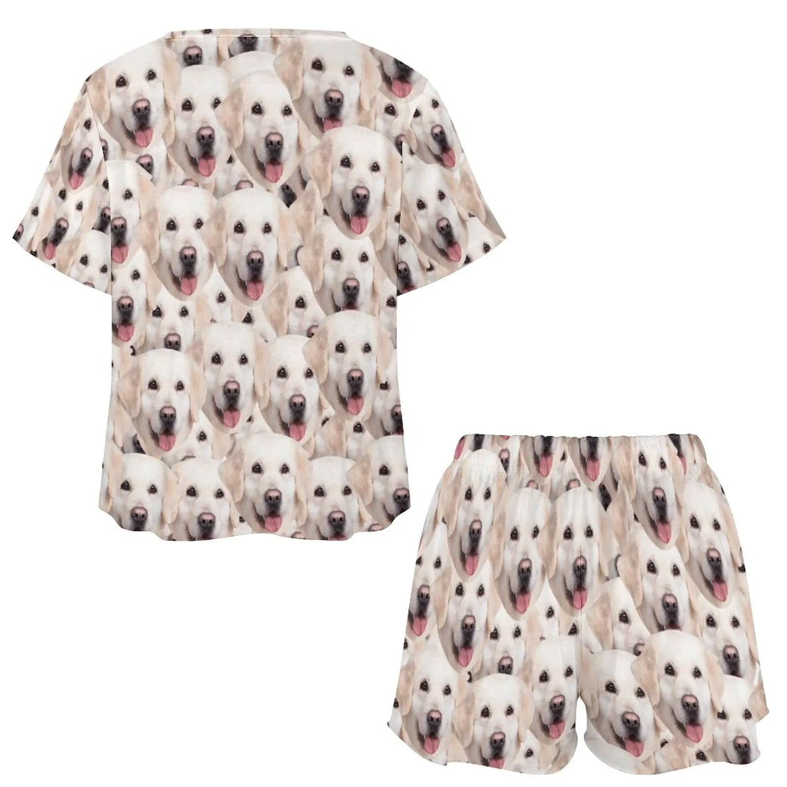 Custom Face Lovely Dog Print Pajama Set Women's Short Sleeve Top and Shorts Loungewear Athletic Tracksuits