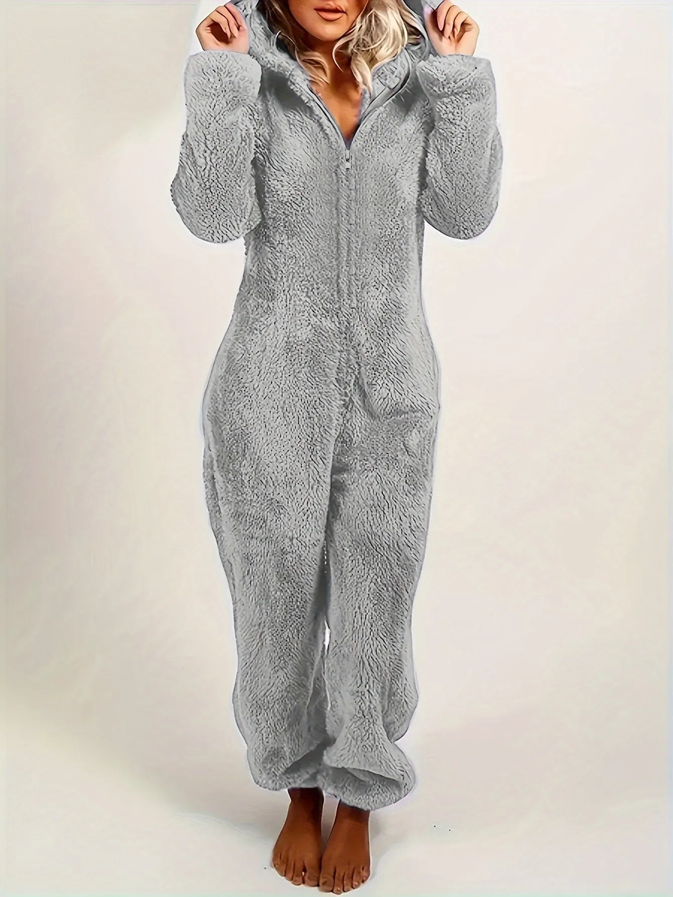 Cute  Cozy Fuzzy Hooded Pajama Jumpsuit for Carnaval