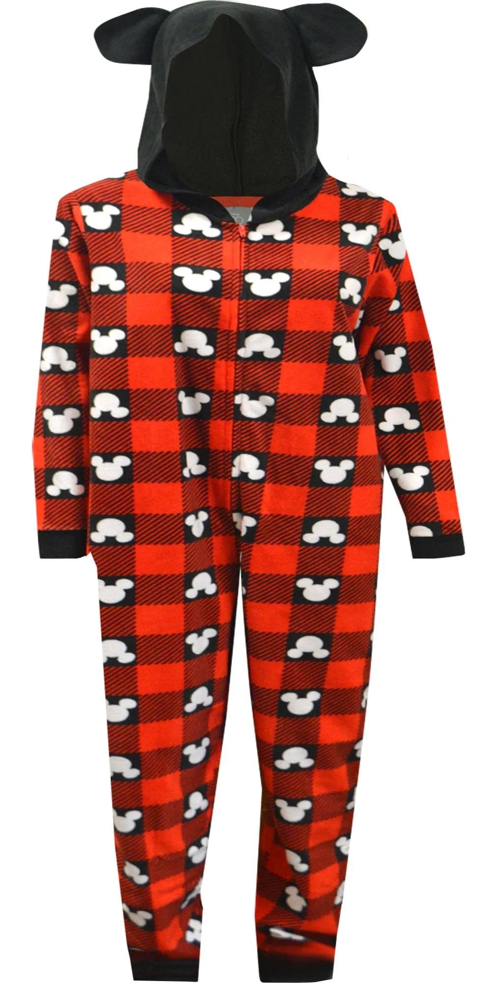 Disney Mickey Mouse Ears Plaid Holiday Women's Hooded Onesie