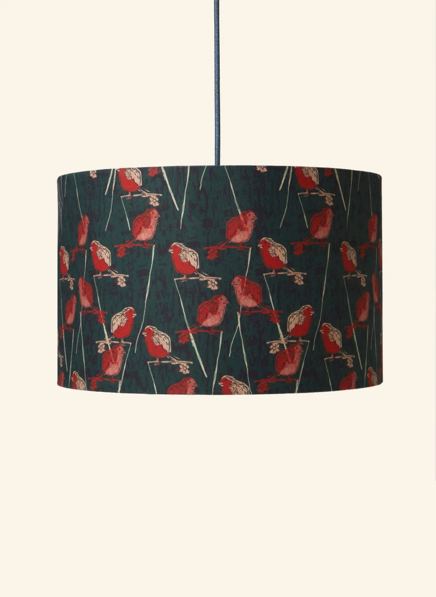 Drum Lampshade - Forest Green Robin