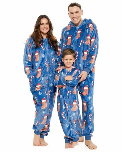 Family Christmas Onesies Adult & Kids - Christmas Onesies Women Pajamas - Christmas Kid & Adult Onesie Pajamas for Women/Men/Kids, Fleece Onesies for Women, Teens/Adult PJs - Blue Reindeer (Adult XL)