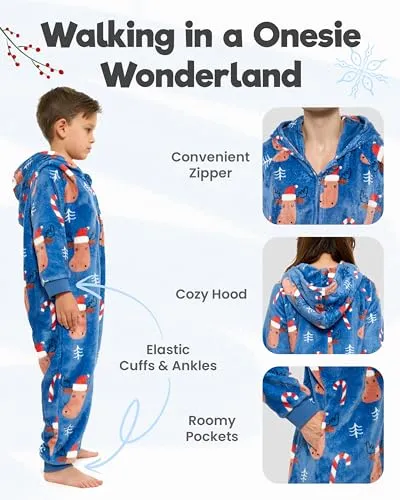 Family Christmas Onesies Adult & Kids - Christmas Onesies Women Pajamas - Christmas Kid & Adult Onesie Pajamas for Women/Men/Kids, Fleece Onesies for Women, Teens/Adult PJs - Blue Reindeer (Adult XL)