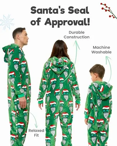 Family Christmas Onesies Adult & Kids - Christmas Onesies Women Pajamas - Christmas Kid & Adult Onesie Pajamas for Women/Men/Kids, Fleece Onesies for Women, Teens/Adult PJs - Green Santa (Adult L)