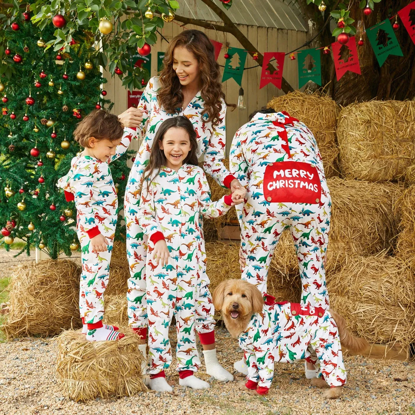 Family Matching Dinosaur Christmas Onesie Pajama Set