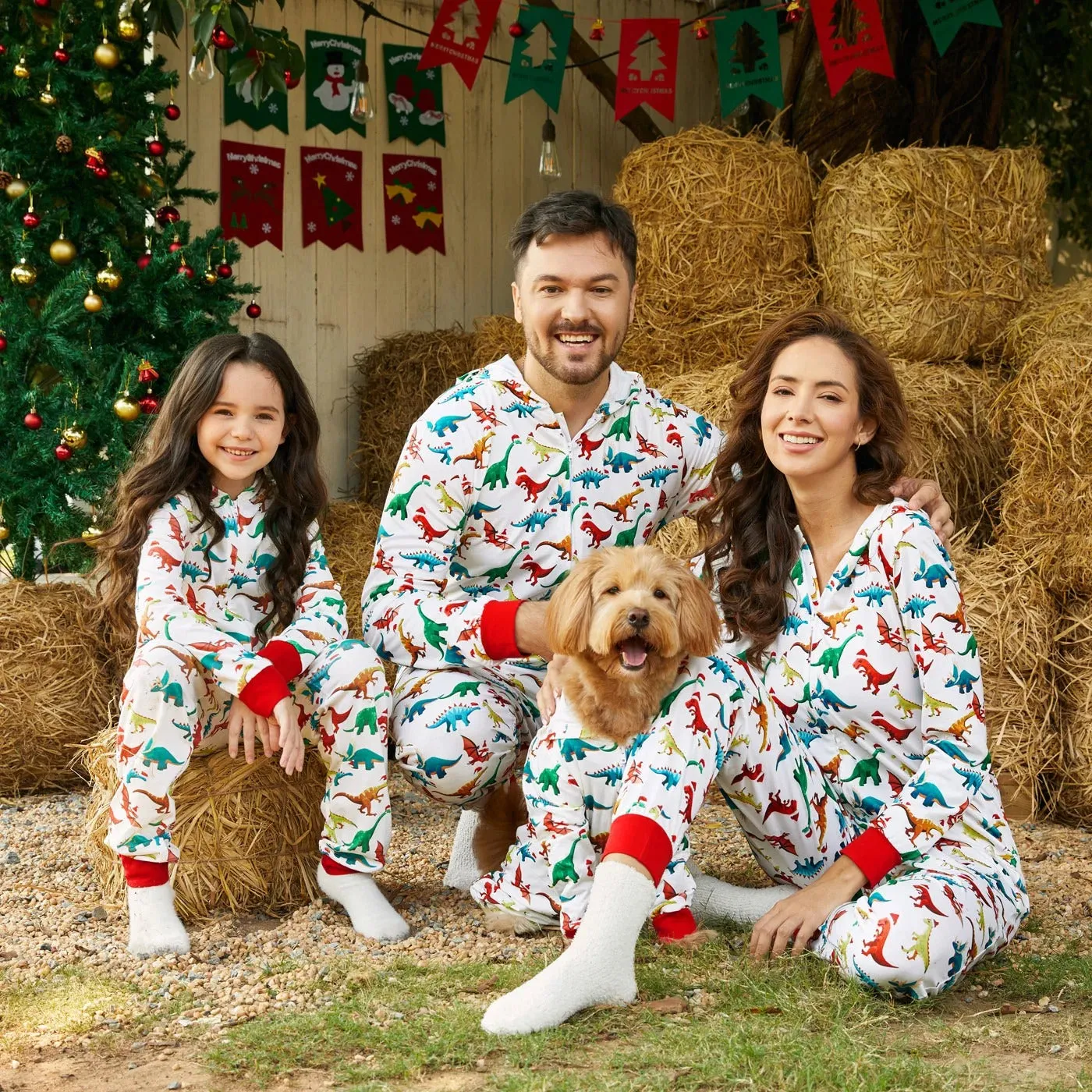 Family Matching Dinosaur Christmas Onesie Pajama Set