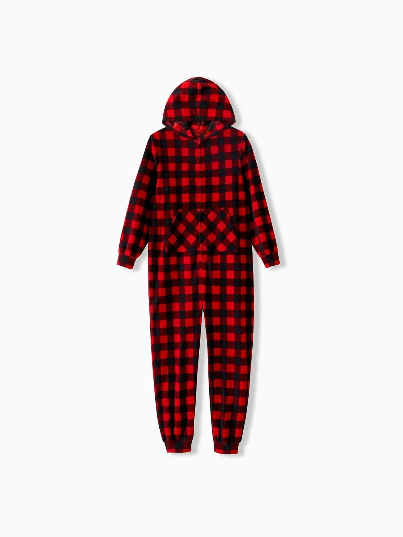 Family Matching Plaid Zipper Hooded Pajamas Set