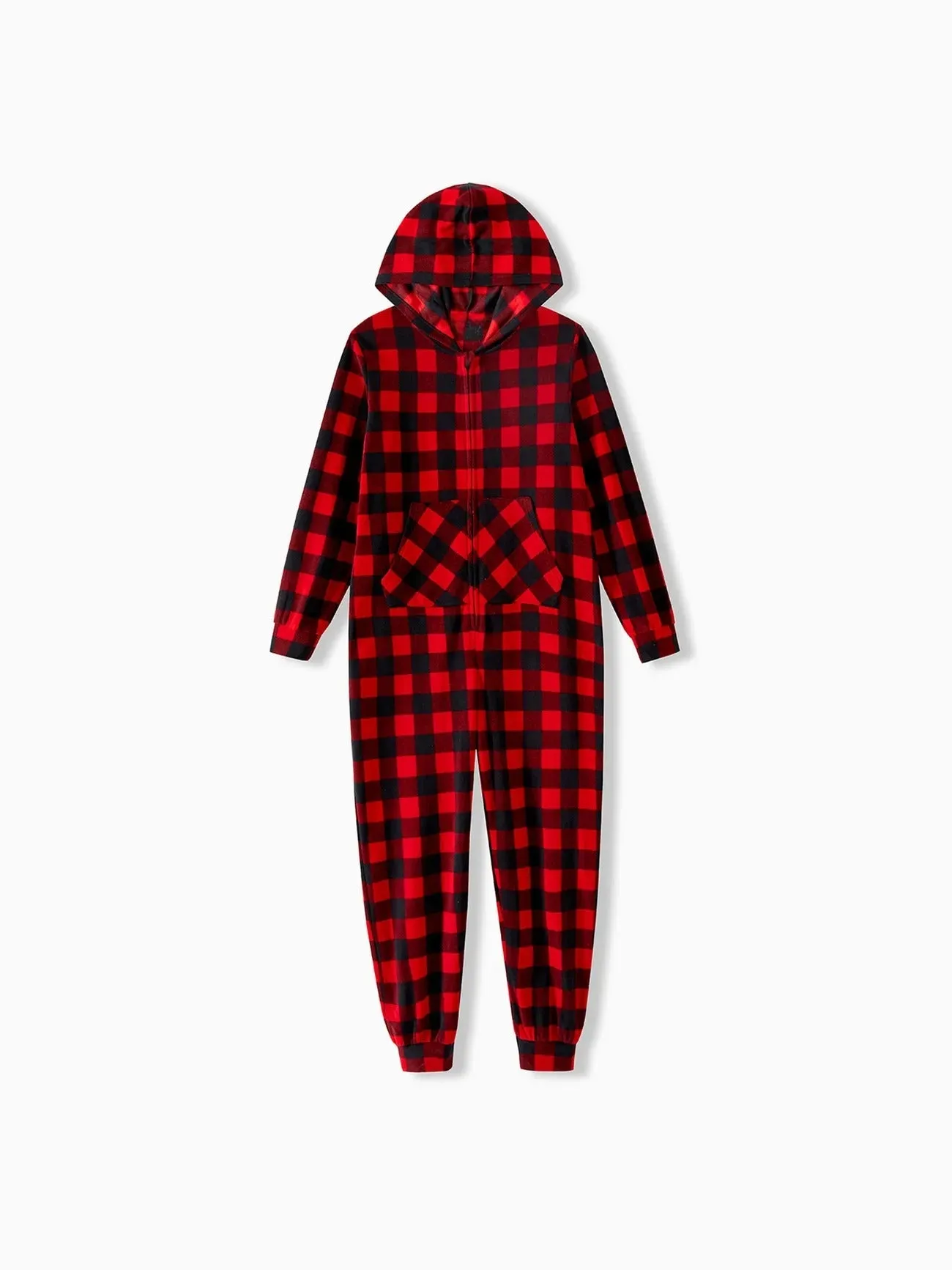 Family Matching Plaid Zipper Hooded Pajamas Set