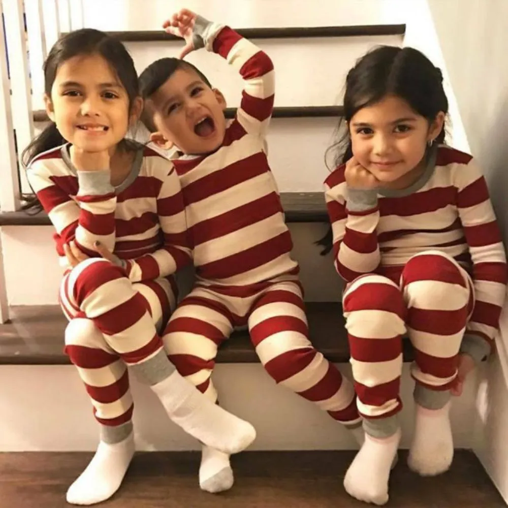 Family Matching Sleepwear Red Stripes Top & Pants Pajamas Sets