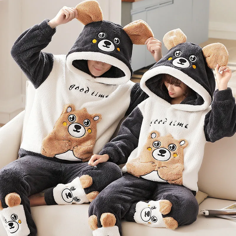 Fashion Hooded Coral Fleece Casual Loungewear Set