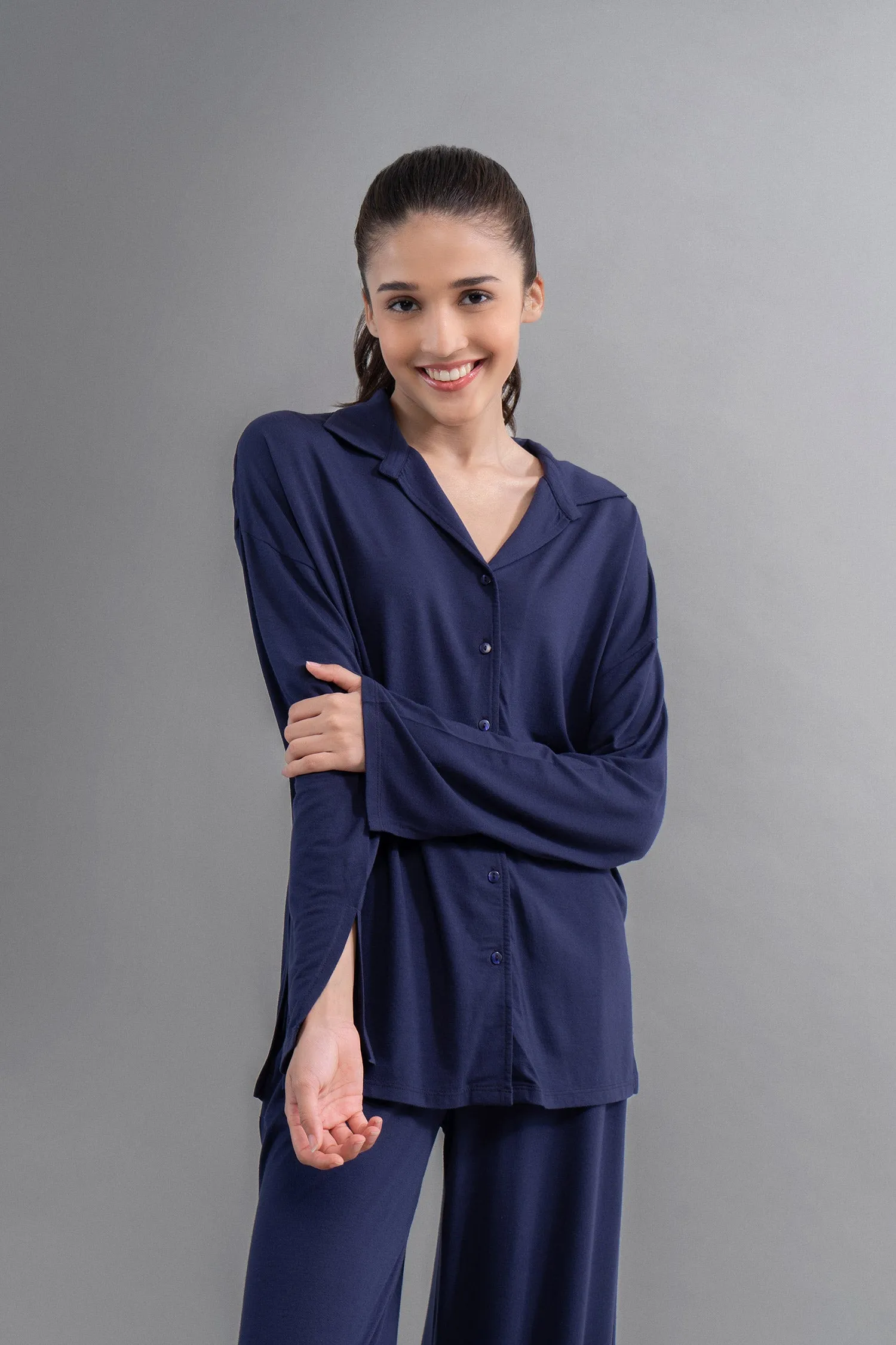 Flared Modal Pajama Set with Long Lounge top