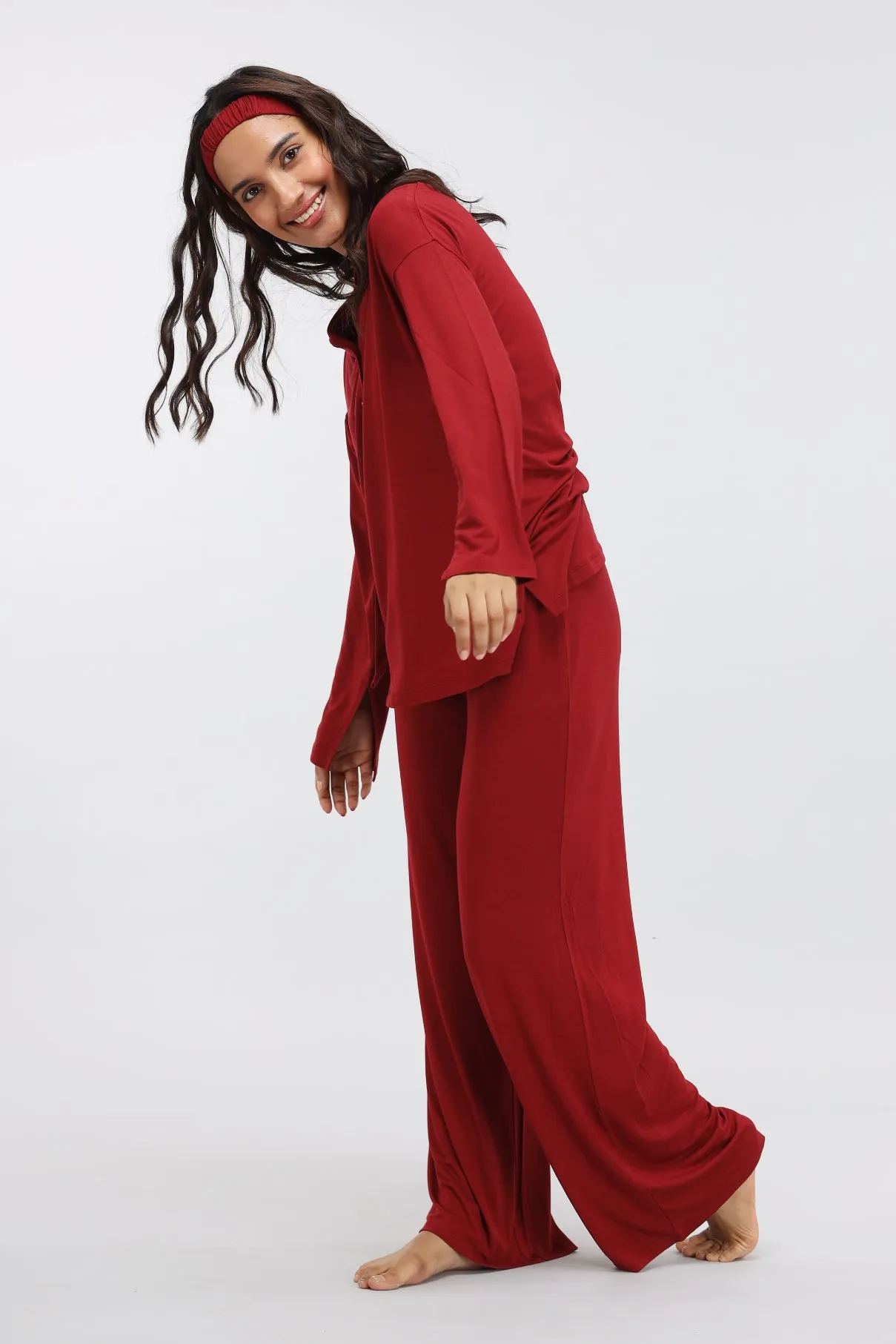 Flared Modal Pajama Set with Long Lounge top