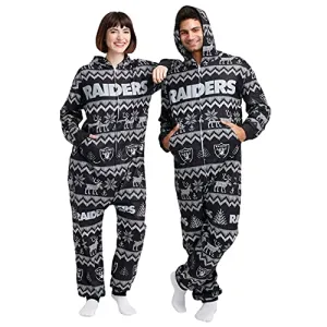 FOCO Las Vegas Raiders NFL Ugly Pattern One Piece Pajamas - L